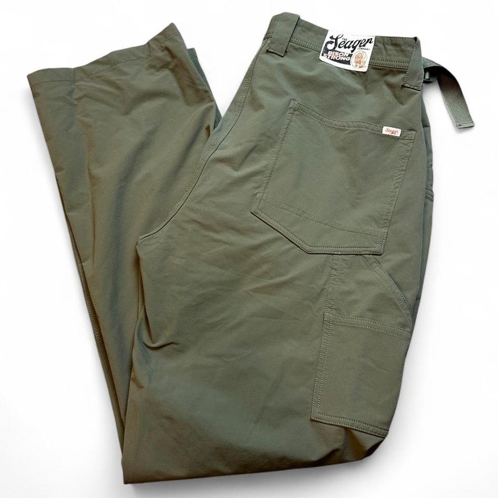 Seager Bison Pant Men's 38x33 Olive Military Green Herringbone Relaxed Fit